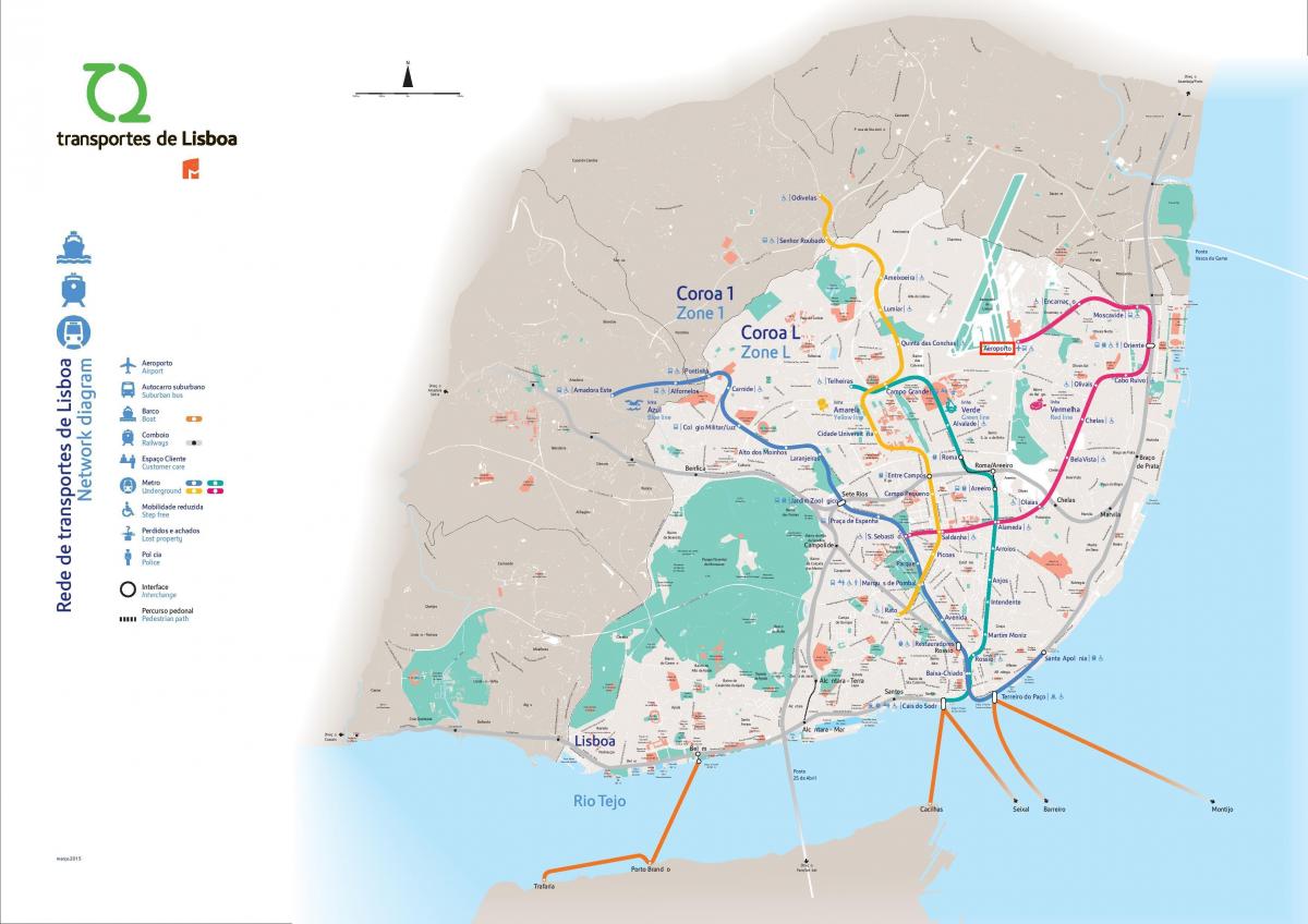 Mapa de los aeropuertos de Lisboa