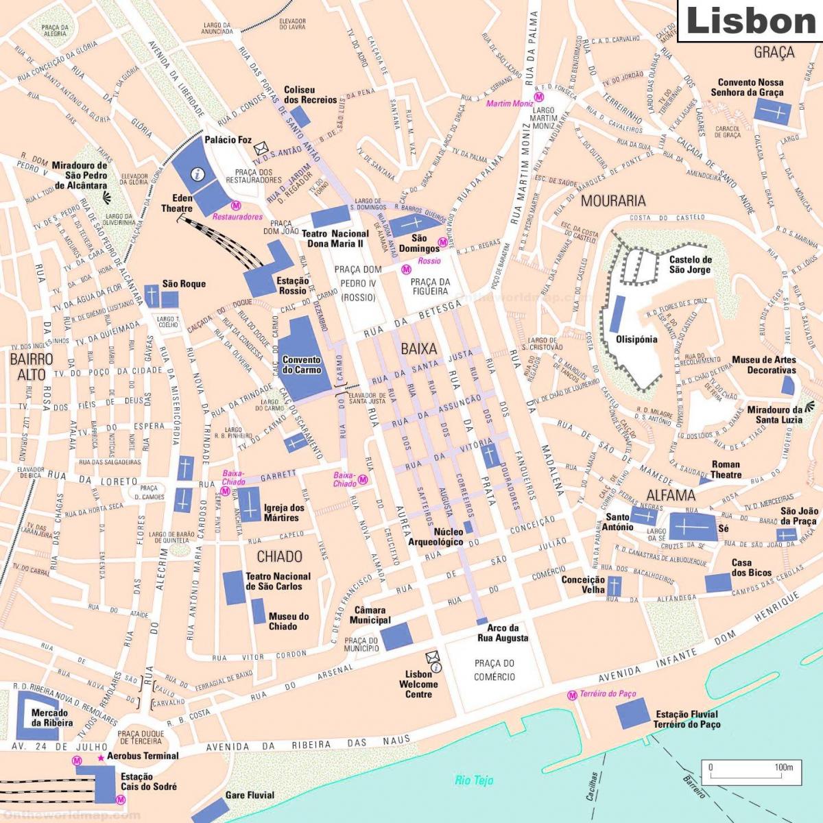 Mapa del centro de la ciudad de Lisboa