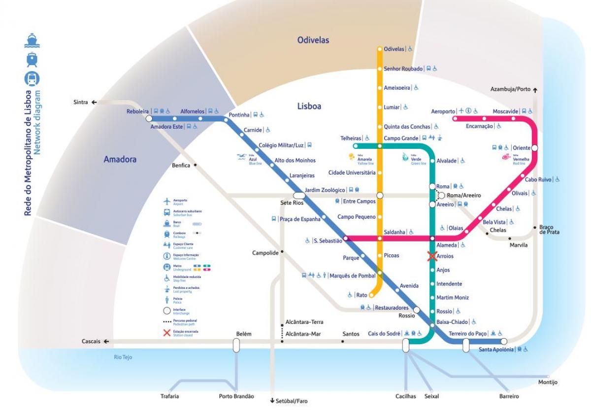 Mapa de las estaciones de metro de Lisboa